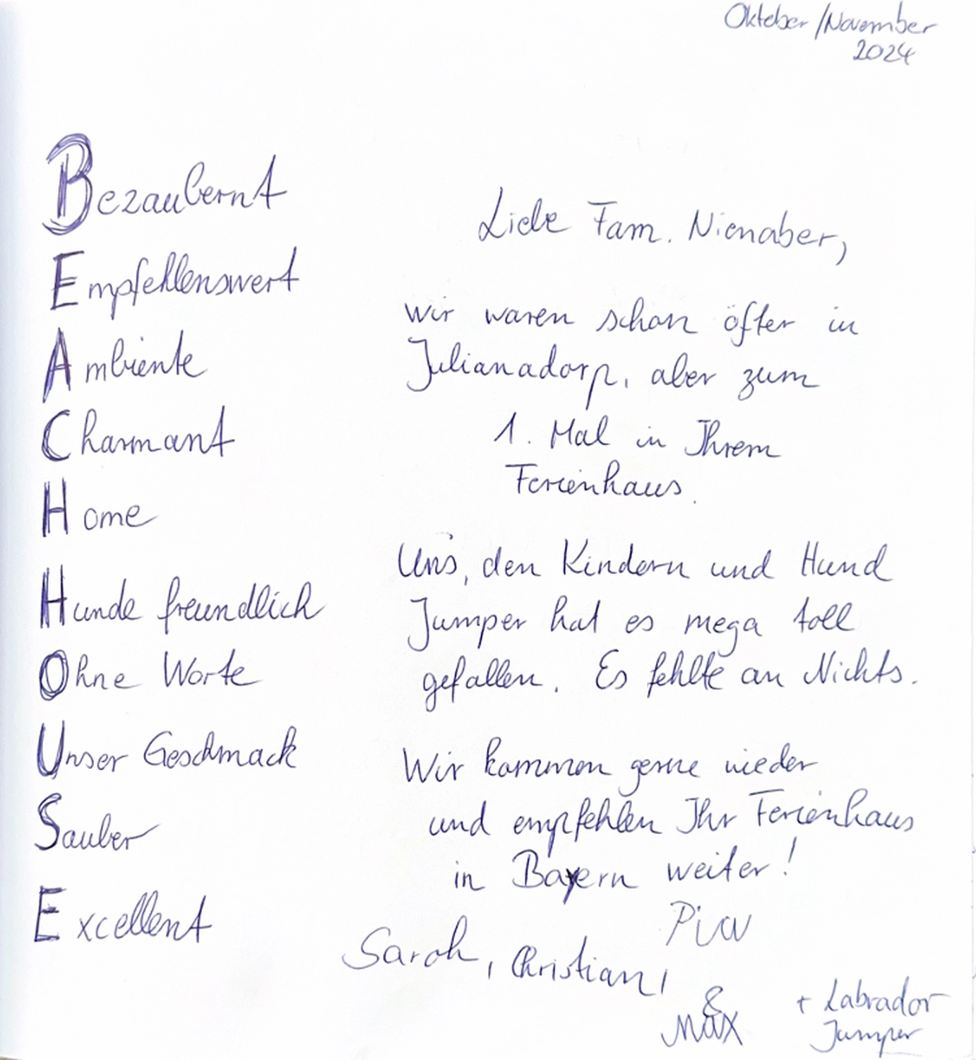Dünen & Meer - Ferienhäuser - Kundenbewertungen