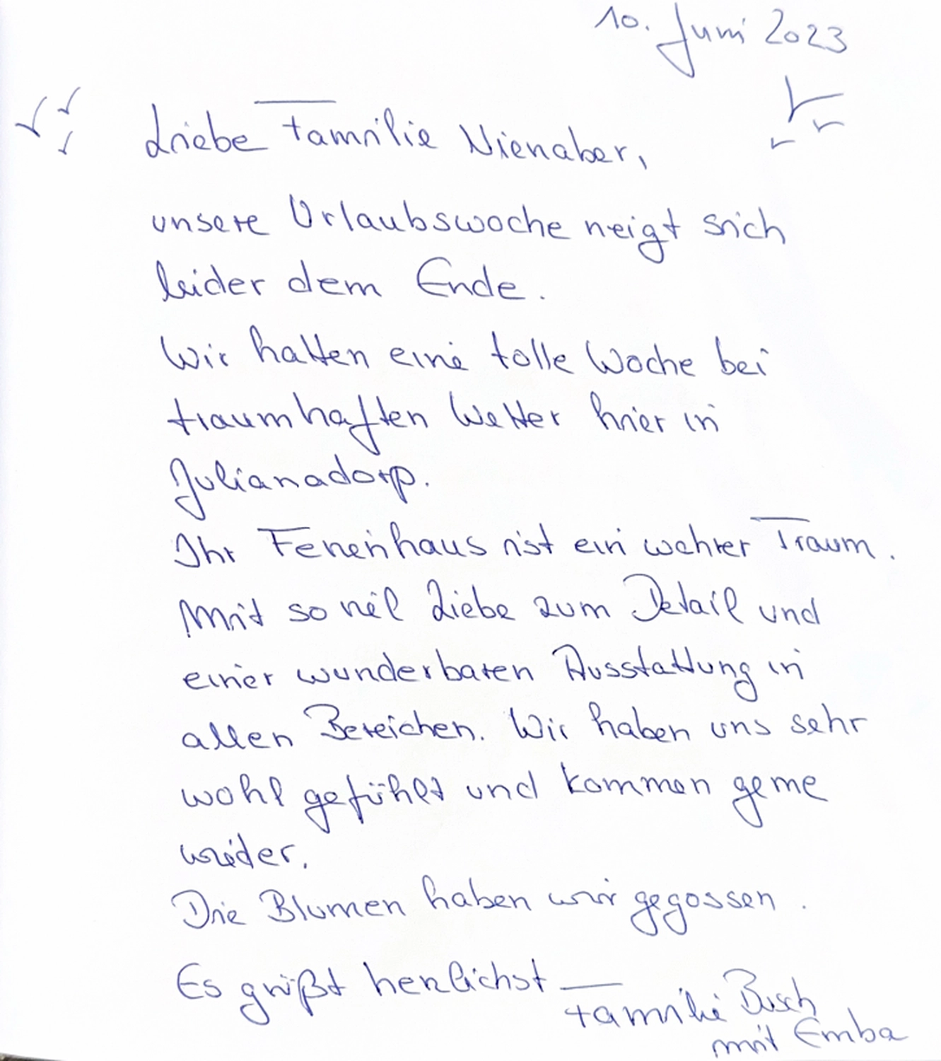 Dünen & Meer - Ferienhäuser - Kundenbewertungen